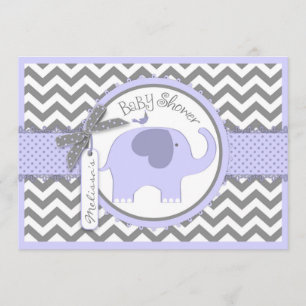 Lavender Elephant Bird Chevron Print Baby shower Kaart