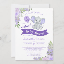 Lavender Elephant & Floral Virtual Baby shower Kaart