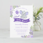 Lavender Elephant & Floral Virtual Baby shower Kaart (Staand voorkant)