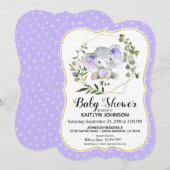 Lavender Elephant Modern Baby shower Kaart (Voorkant / Achterkant)