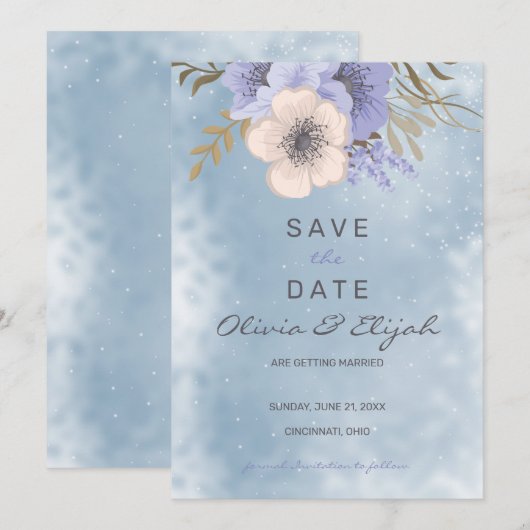 lavender en beige bloemen save the date (Voorkant / Achterkant)