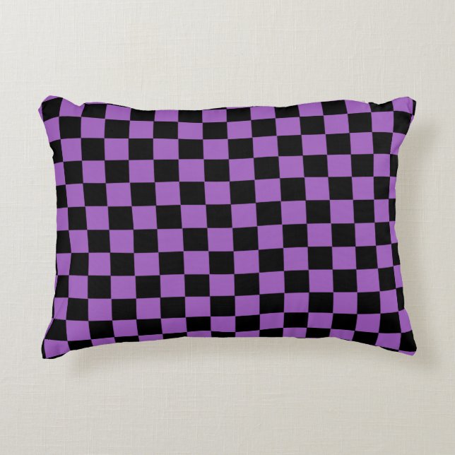 Lavender en Black Checkered Pattern Accent Kussen (Voorkant)