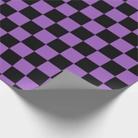 Lavender en Black Checkered Pattern Cadeaupapier (Hoek)