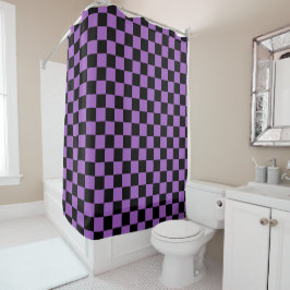 Lavender en Black Checkered Pattern Douchegordijn