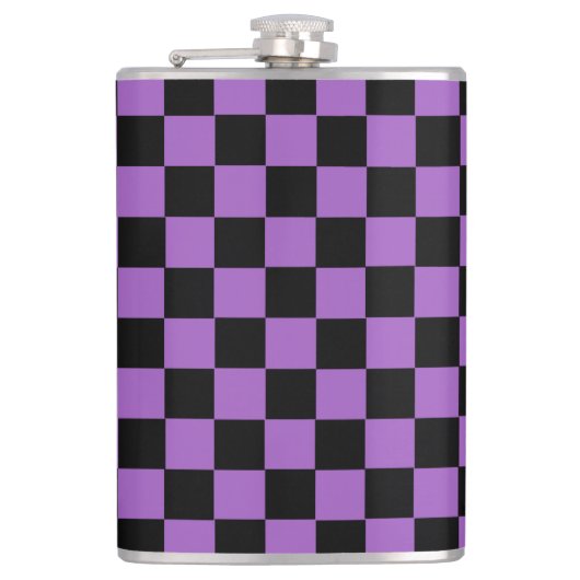Lavender en Black Checkered Pattern Heupfles (Voorkant)