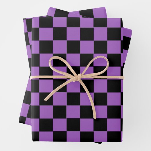 Lavender en Black Checkered Pattern Inpakpapier Vel (In situ)
