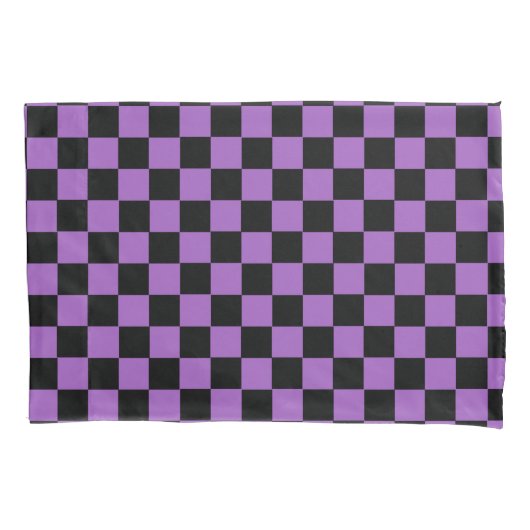 Lavender en Black Checkered Pattern Kussensloop (Voorkant)