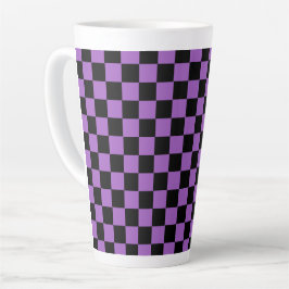 Lavender en Black Checkered Pattern Latte Mok