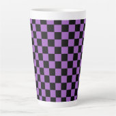 Lavender en Black Checkered Pattern Latte Mok (Voorkant)