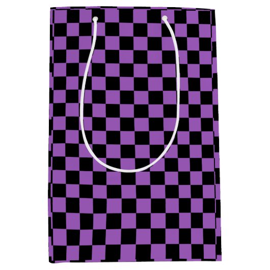 Lavender en Black Checkered Pattern Medium Cadeauzakje (Voorkant)