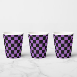 Lavender en Black Checkered Pattern Papieren Bekers