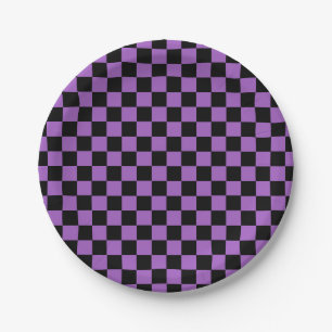 Lavender en Black Checkered Pattern Papieren Bordje