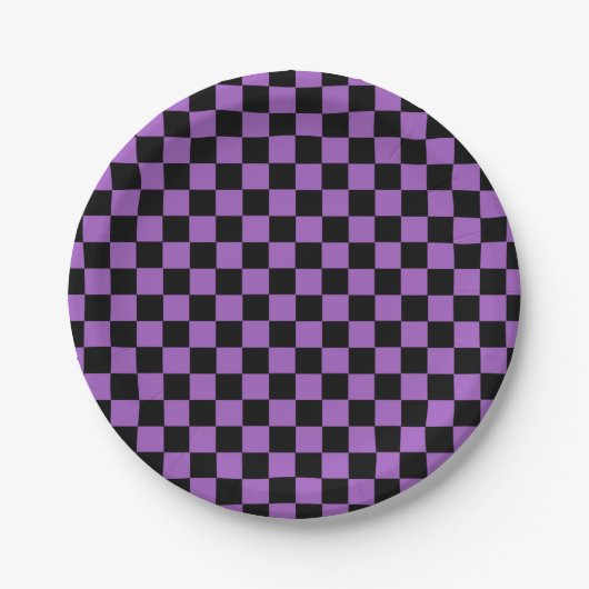 Lavender en Black Checkered Pattern Papieren Bordje (Voorkant)