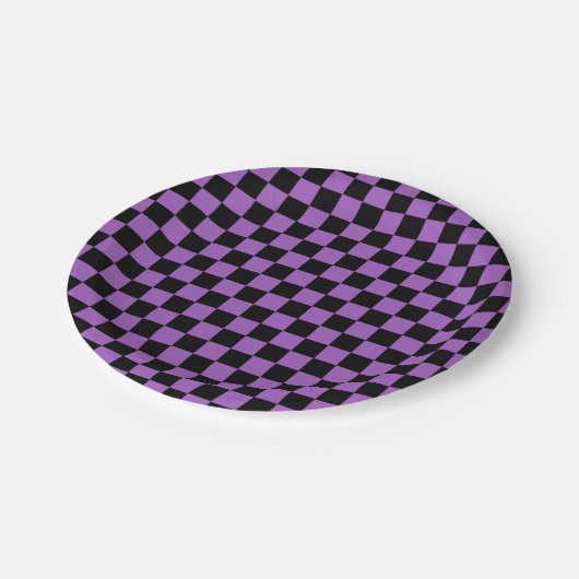 Lavender en Black Checkered Pattern Papieren Bordje (Gekanteld)