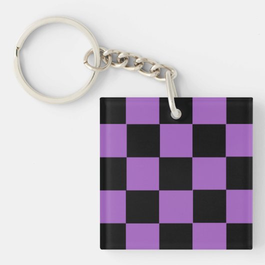 Lavender en Black Checkered Pattern Sleutelhanger (voorkant)