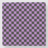 Lavender en Black Checkered Pattern Stenen Onderzetter (Voorkant)