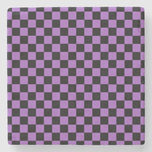 Lavender en Black Checkered Pattern Stenen Onderzetter (Voorkant)