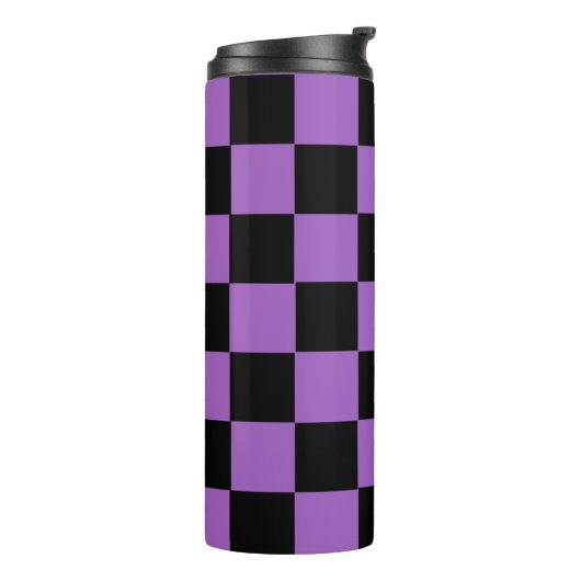 Lavender en Black Checkered Pattern Thermosbeker (Gedraaid links)