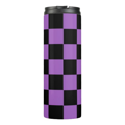 Lavender en Black Checkered Pattern Thermosbeker (Achterkant)