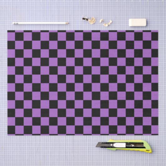 Lavender en Black Checkered Pattern Tissuepapier (Craft)