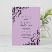 Lavender en Black Flourish Wedding Invitation Kaart (Staand voorkant)