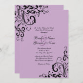 Lavender en Black Flourish Wedding Invitation Kaart (Voorkant / Achterkant)