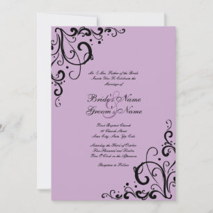 Lavender en Black Flourish Wedding Invitation Kaart
