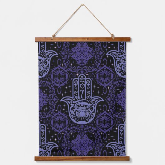 Lavender en Black Hamsa Hand Beauful Hangend Wandkleed (Voorkant)