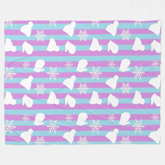 Lavender- en blauwe sneeuwvlokken, Mittens- en Pet Fleece Deken (Voorkant (Horizontaal))