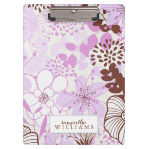 Lavender en Brown Floral Pattern gepersonaliseerd Klembord
