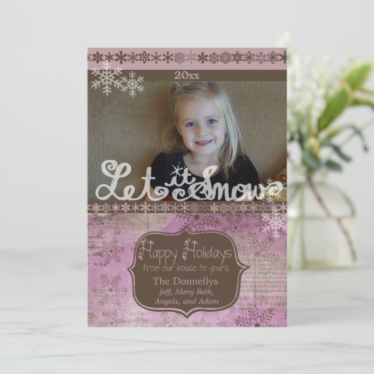 Lavender en bruine Snowflakes Fotodag Kaart (Staand voorkant)