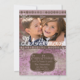 Lavender en bruine Snowflakes Fotodag Kaart
