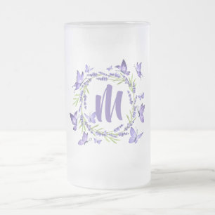 Lavender en Butterflies met monogram Matglas Bierpul