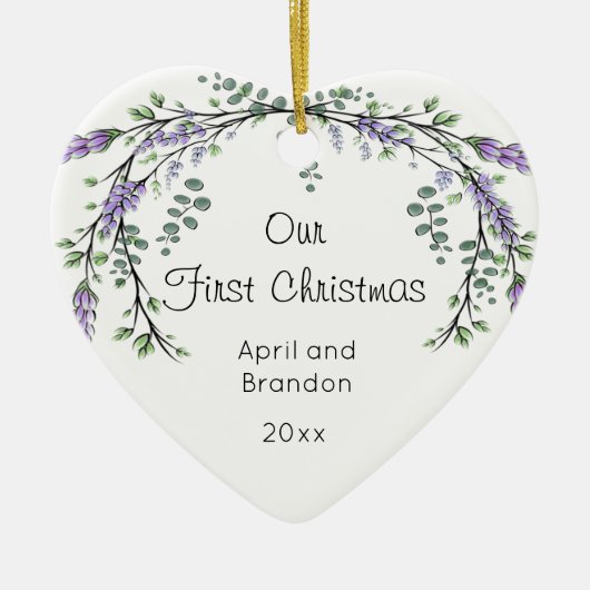 Lavender en Eucalyptus | Eerste kerstkeramische ke Keramisch Ornament (Voorkant)