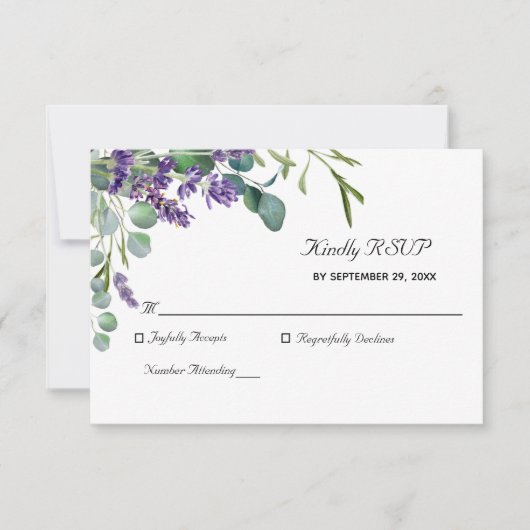 Lavender en Eucalyptus Elegant Wedding RSVP Card Kaartje (Voorkant)