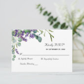 Lavender en Eucalyptus Elegant Wedding RSVP Card Kaartje (Staand voorkant)