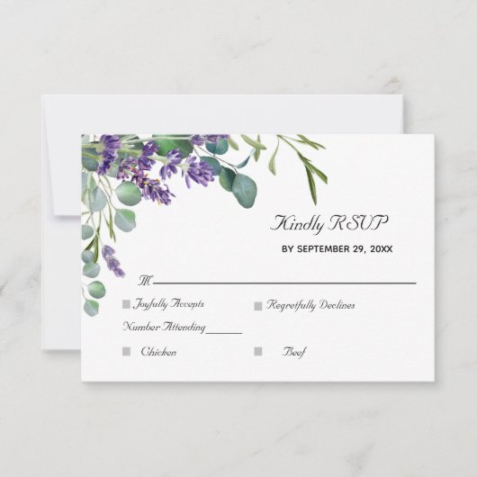 Lavender en Eucalyptus Elegant Wedding RSVP Kaartje (Voorkant)