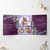 Lavender en Eucalyptus Foto Arch Paars Wedding Drieluik Uitnodiging (Binnen)