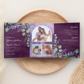 Lavender en Eucalyptus Foto Arch Paars Wedding Drieluik Uitnodiging
