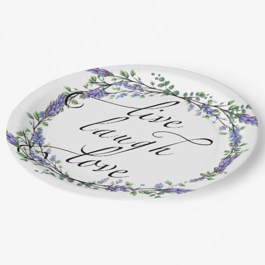 Lavender en Eucalyptus Live Laugh Love Papieren Bordje (Gekanteld)
