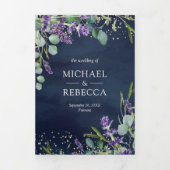 Lavender en Eucalyptus Navy Blue QR Code Weddensch Drieluik Uitnodiging (Cover)