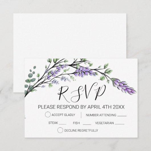 Lavender- en Eucalyptus RSVP-kaart RSVP Kaartje (Voorkant / Achterkant)