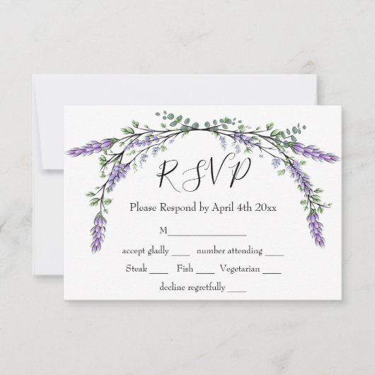 Lavender en Eucalyptus RSVP Kaartje (Voorkant)