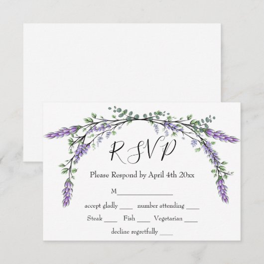 Lavender en Eucalyptus RSVP Kaartje (Voorkant / Achterkant)