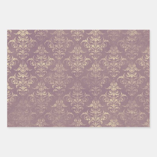 Lavender en Gold Damask Inpakpapier Vel (Voorkant)