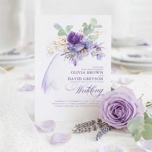 Lavender en Gold Elegant Modern Boho Wedding Kaart