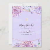 Lavender en Gold Floral Geometric Bat Mitzvah Bedankkaart (Voorkant)