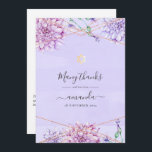 Lavender en Gold Floral Geometric Bat Mitzvah Bedankkaart<br><div class="desc">Pastel lavendel en faux goud glitter geometrische bat mitswa bedankkaart met accenten van blauw en etherisch groen.</div>