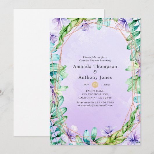 Lavender en Gold Floral Geometric Couples Shower Kaart (Voorkant / Achterkant)