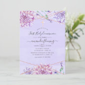 Lavender en Gold Floral Geometric Heilige Communie Kaart (Staand voorkant)